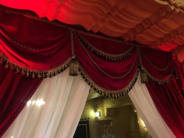 CURTAIN, Red Velvet Swag w Fringing (SWAG ONLY - CURTAINS SEPARATE )