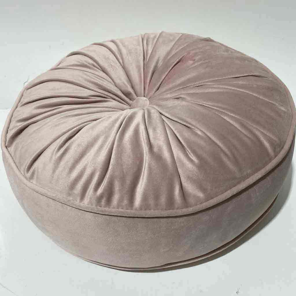 CUSHION, Pink Blush Velveteen Round w Button 40cm
