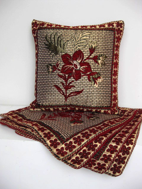 CUSHION, Asian - Beige w Rust Border