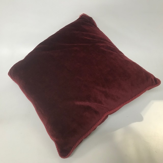 CUSHION, Red (Dark Dusty) Velvet w Piping