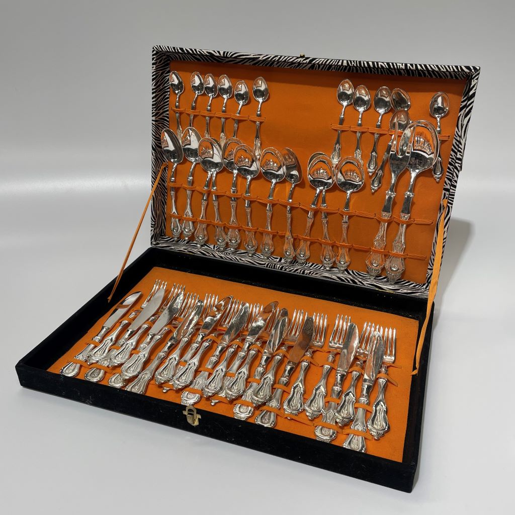 CUTLERY SET, 48 Piece Set, Retro, Orange and Zebra Print Case