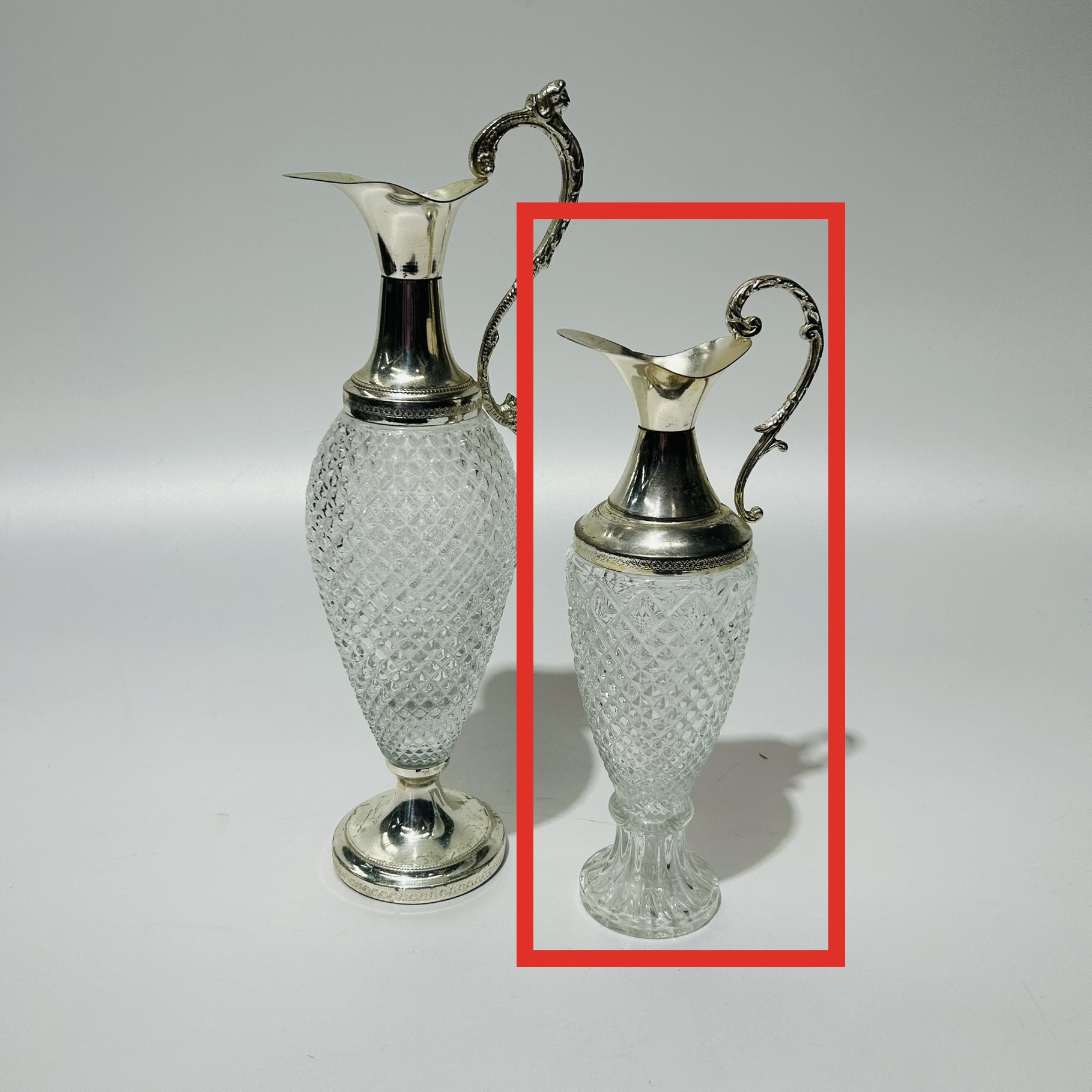 DECANTER, Crystal Jug w Silver Handle 40cm Large / DEC0017 - 32cm Small 