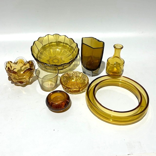 ART GLASS (VASES, BOTTLES, BOWLS), Amber