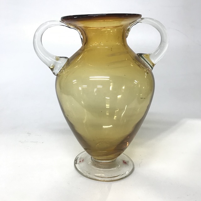 ART GLASS (VASE), Amber Urn w Handles