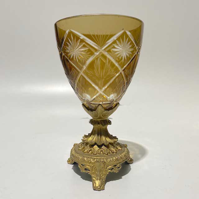 VASE, Antique Gold and Amber Cut Glass 20cmH Goblet