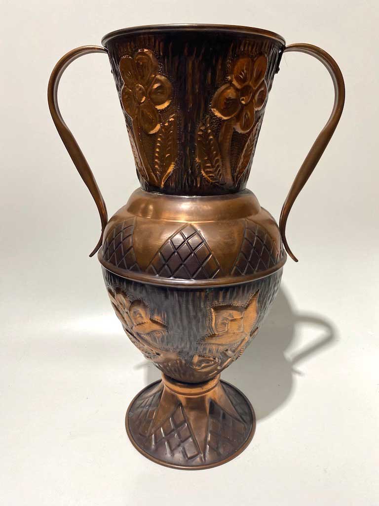 VASE, Antique Brass and Copper Ex-Large Urn w Handles 50cmH