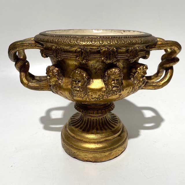 VASE, Antique Gold Ornate Urn - 20cmH x 25cmW
