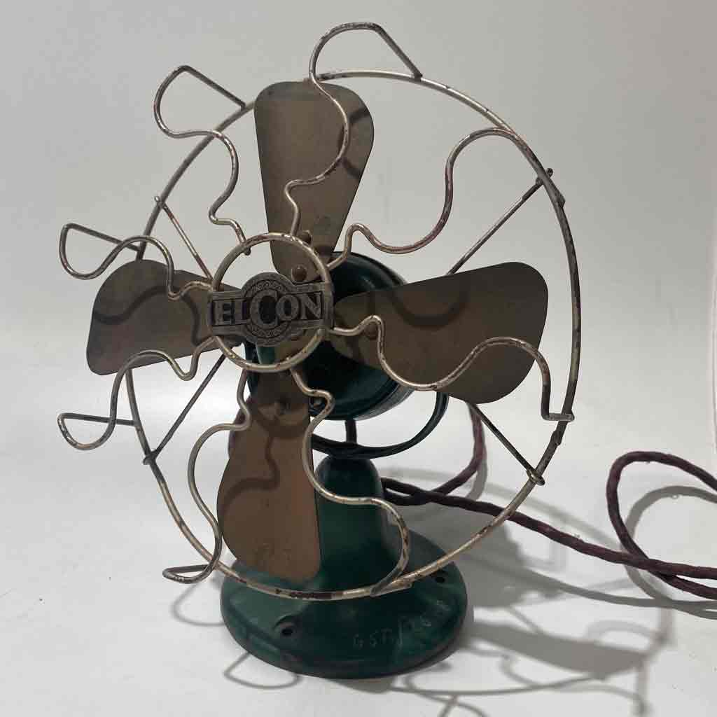 FAN, Table Fan 1920s - Dark Green Elcon with Brass Blades