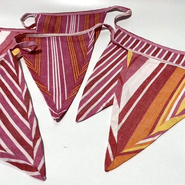 BUNTING, Multi Pink, Red & Yellow Cotton Stripe - 10m Length