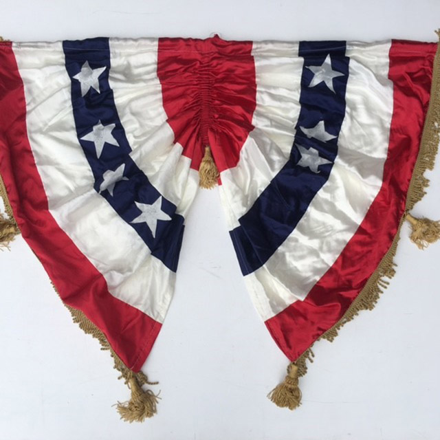 FLAG, Rosette - USA Pleated Silk Fan w Tassels 120 x 90cm