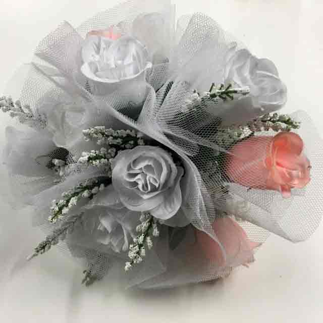 FLORAL, Bouquet - Bridal Silver w Roses & Tulle