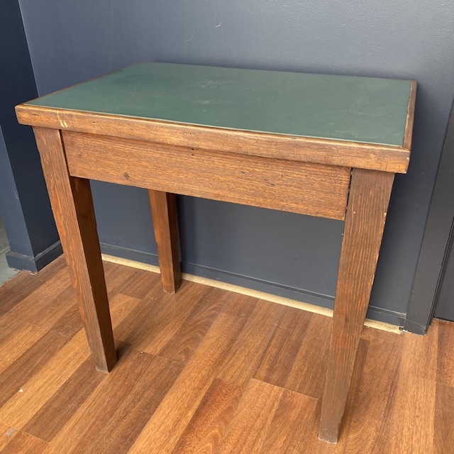 DESK, Timber Table w Green Vinyl Top - 77 x 52 x 87cm H
