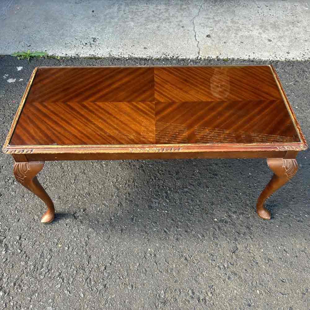 TABLE, Coffee Table Timber Stain w Decorative legs 92cmL x 44cmW x 44cmH