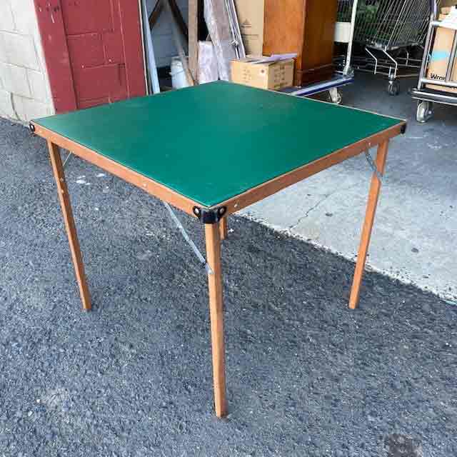 TABLE, Card Table - Green Vinyl 73 x 73 x 64cmH 