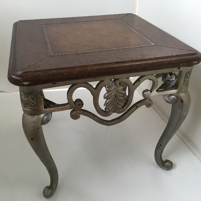 TABLE, Side Table - Leather Top Decorative Base (65 x 60cmH)