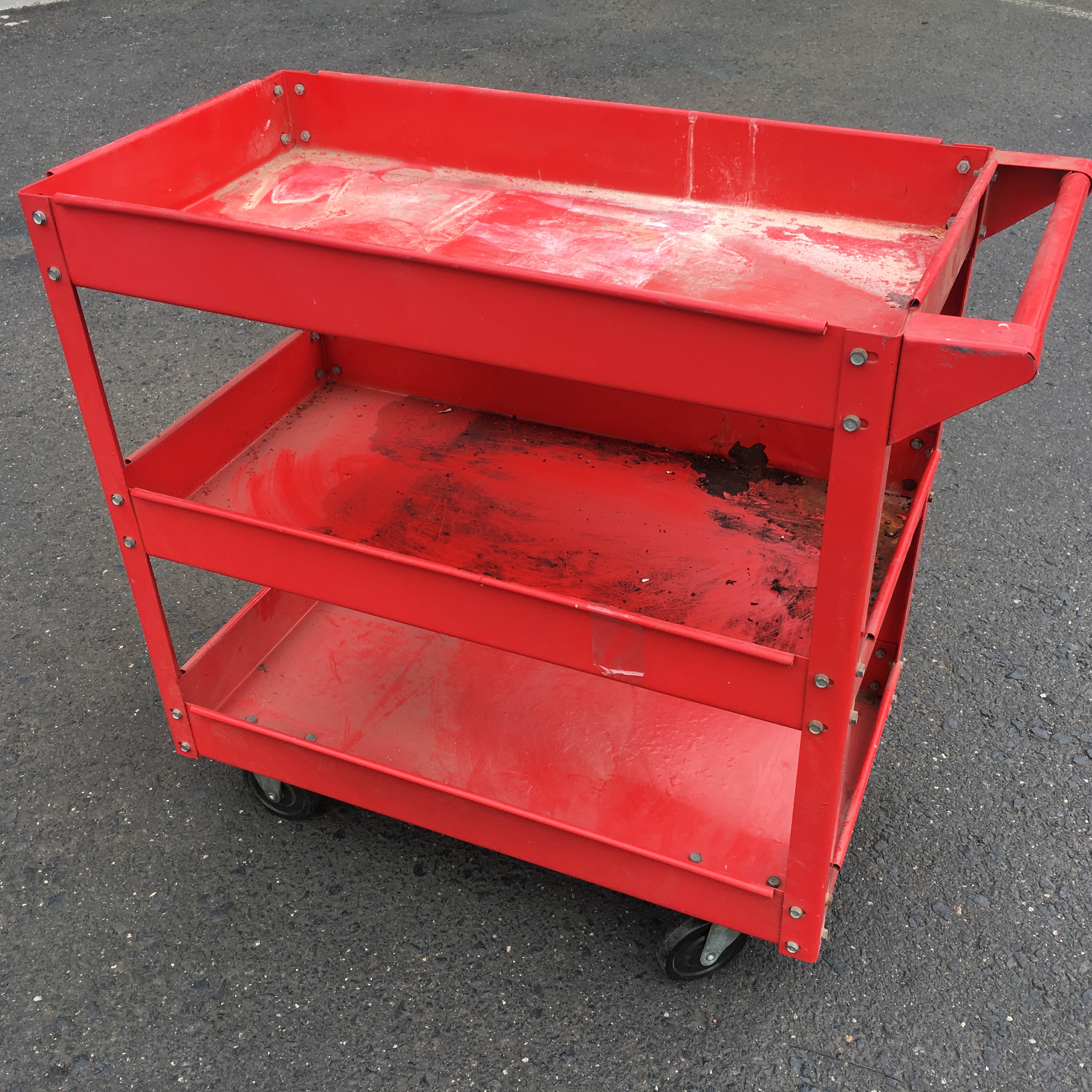 TROLLEY, Red Metal Workshop Cart