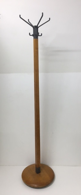 HAT STAND, Timber & Grey Steel 1950s