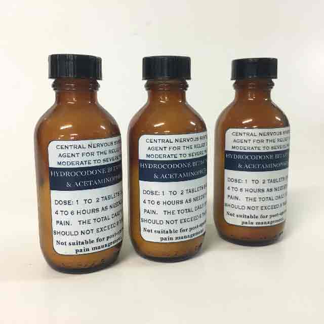 BOTTLE, Medical Small Brown Glass w Hydrocone Label
