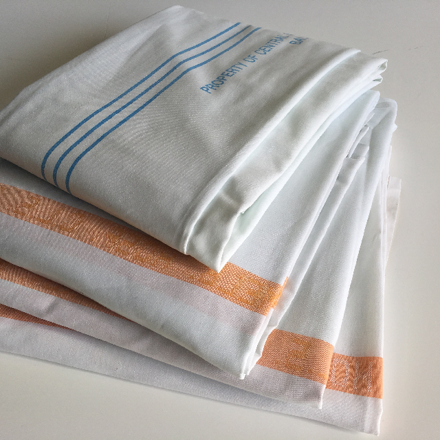 HOSPITAL LINEN, Sheet - White w Stripe