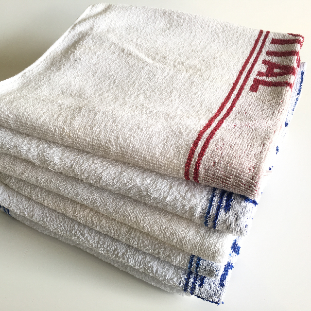 HOSPITAL LINEN, Towel - White w Stripe & Branding