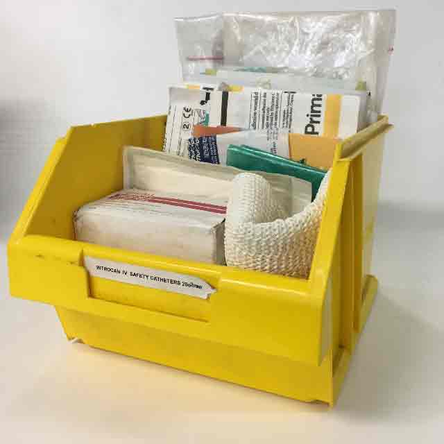 MEDICAL SUPPLIES, Yellow Storage Container w Supplies