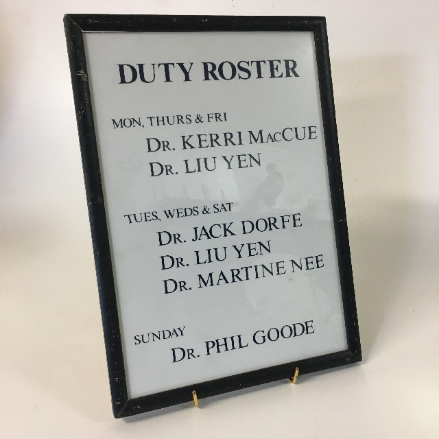 SIGN, Doctors Duty Roster (Framed)
