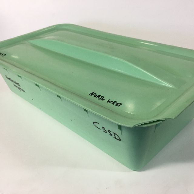 STORAGE BIN, Large Green Shallow w Lid