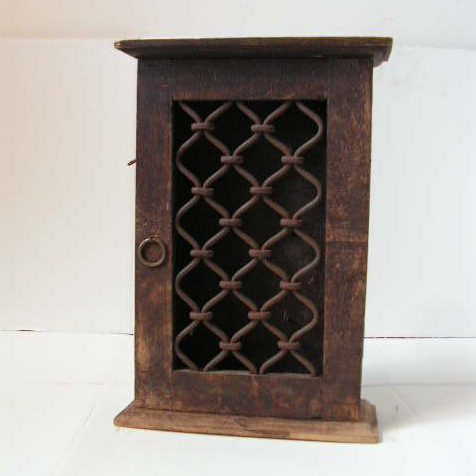 KEY CUPBOARD, Small Wooden w Iron Front