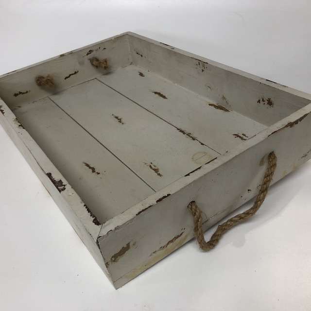 TRAY, Cream Timber w Rope Handles