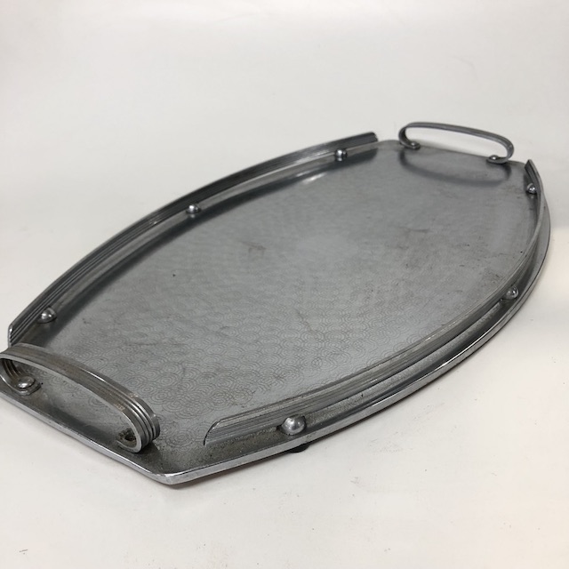 TRAY, Deco Style - Silver Round or Oval Chrome 
