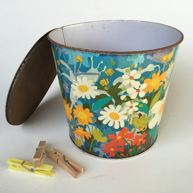 PEG BUCKET, Floral Metal Tin