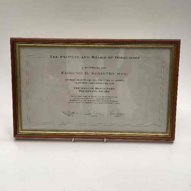 CERTIFICATE, Faculty and Board of Directors Doctorate Award
