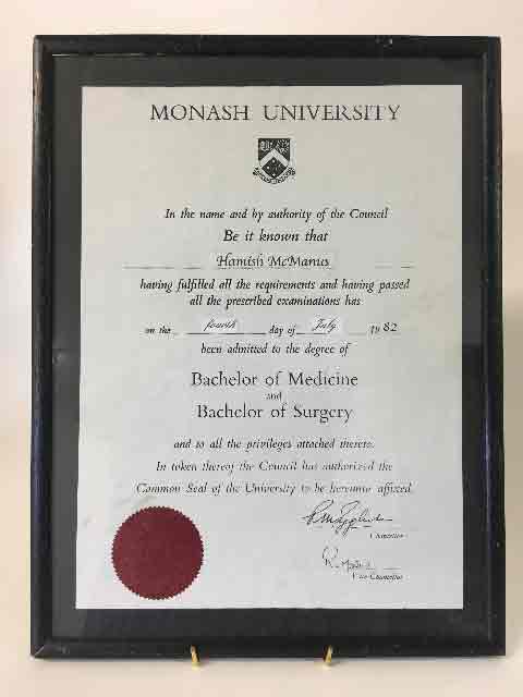 CERTIFICATE, Monash University - BA Medicine & Surgery
