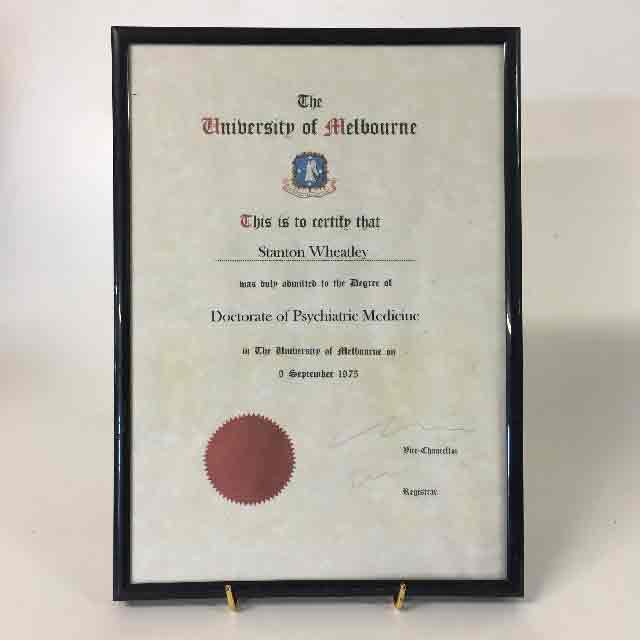 CERTIFICATE, University of Melbourne - Doctorate of Psychiatric Medicine