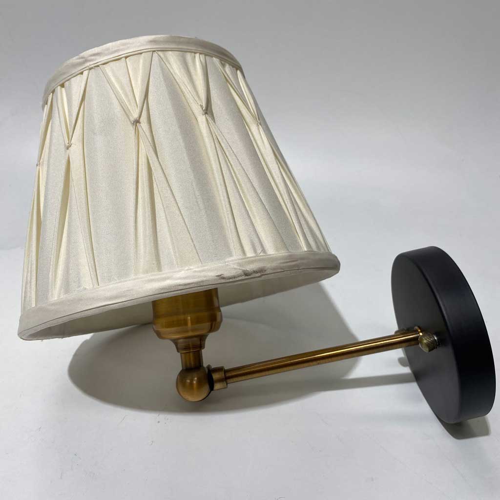 LIGHT, Wall Light - Black and Brass w Cream Pinch Pleat Shade