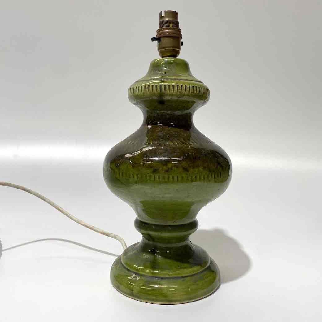 LAMP, Base (Table) - 1970s Green Brown Glazed