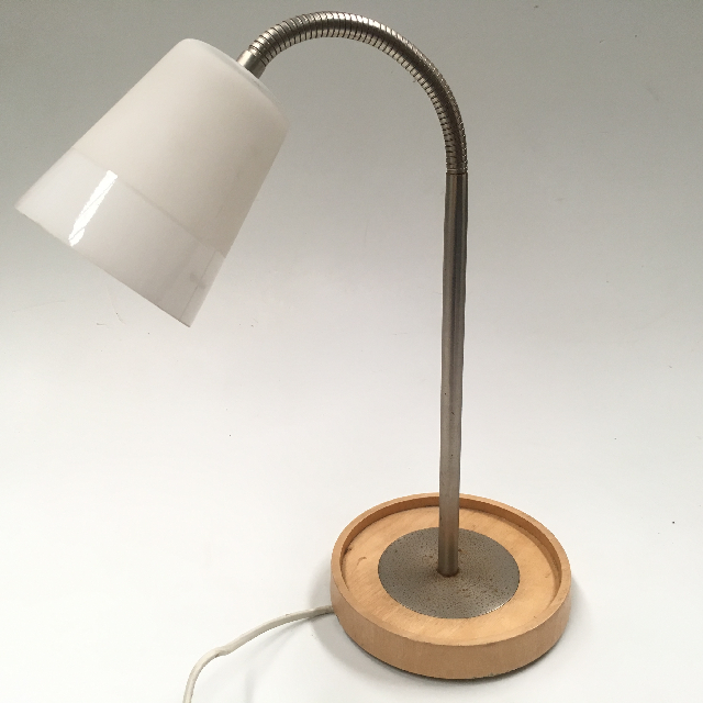 LAMP, Desk or Bedside Light - White w Wood Base