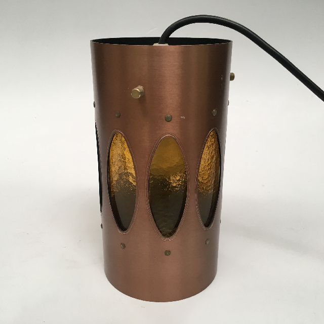 LAMPSHADE, Hanging 1970s Copper w Yellow Glass 