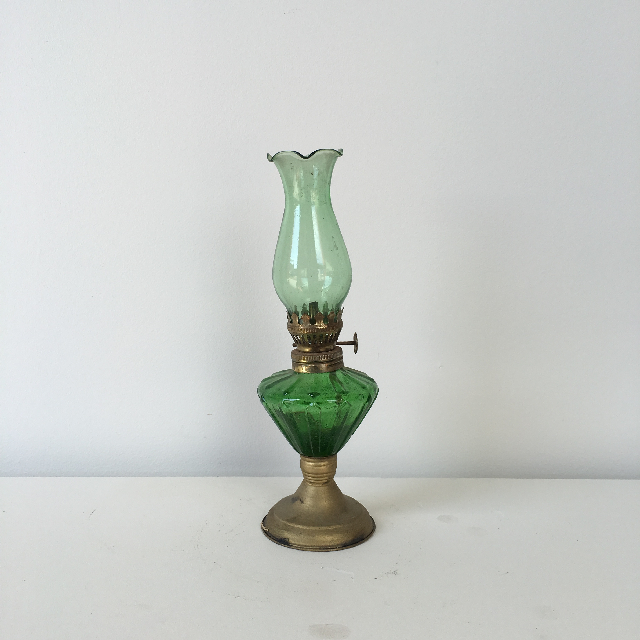 LANTERN, Oil Lamp - Green Glass Small