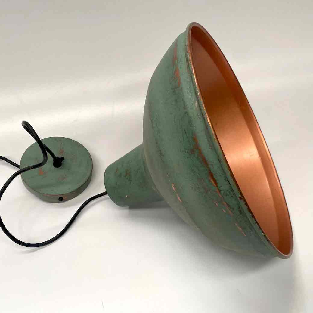 LAMPSHADE, Hanging Light - Industrial Pendant Green / Copper Underside 35cmD w Plug (style 2) 