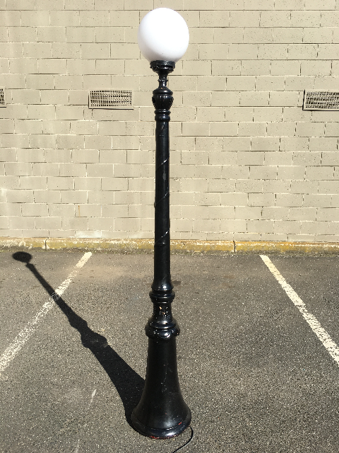 STREET LAMP, Decorative Black Post w 20cm Ball Shade 2.35m H