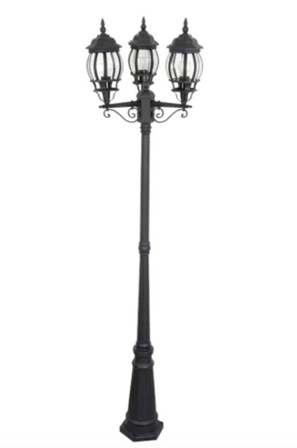 STREET LAMP, 3 Arm Decorative Black Post 