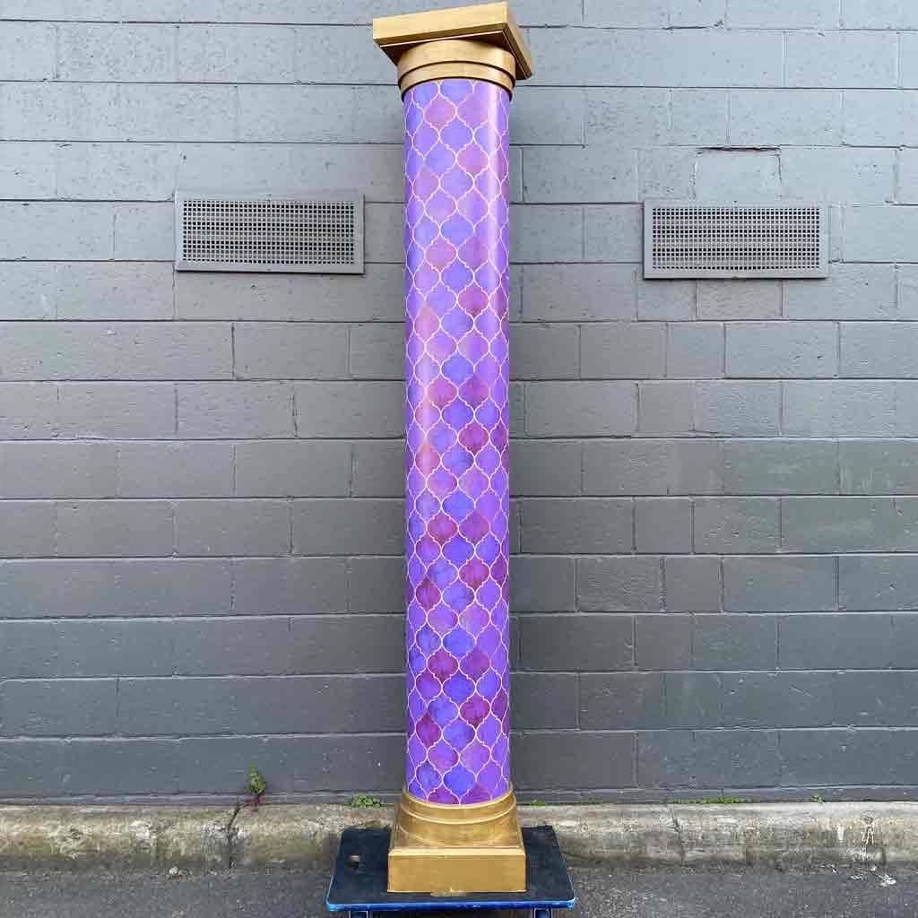 COLUMN, Orange Marble w Gold Top & Base - 2.5m H x 40cm base **Shown w purple Arabian wrap option