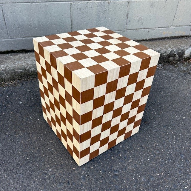 PLINTH, Pedestal, Brown Checkered 33cm Sq x 40cmH