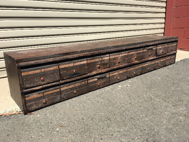 POST BOX, Multiple Letterbox (16) - Brown Aged Metal 2m L x 36cm H x 35cm D