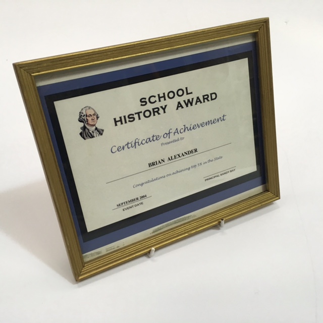 CERTIFICATE, School Award - Certificate of Achievement in Gold Frame