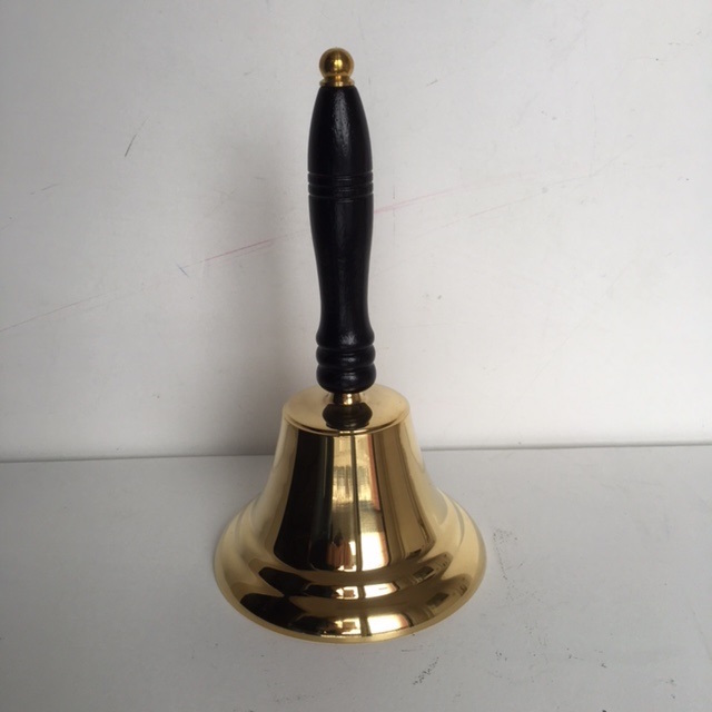 BELL, New Shiny Brass Hand Bell (14cm x 27cmH)