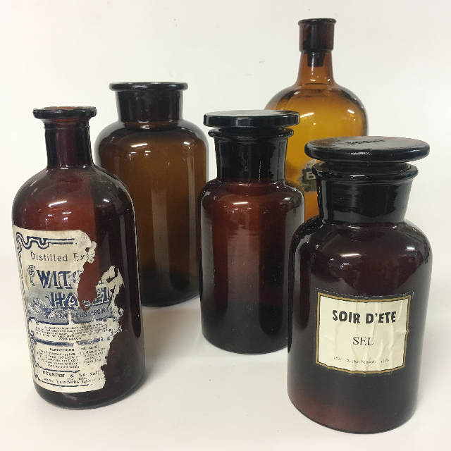 APOTHECARY BOTTLE, Brown Glass Assorted Medium