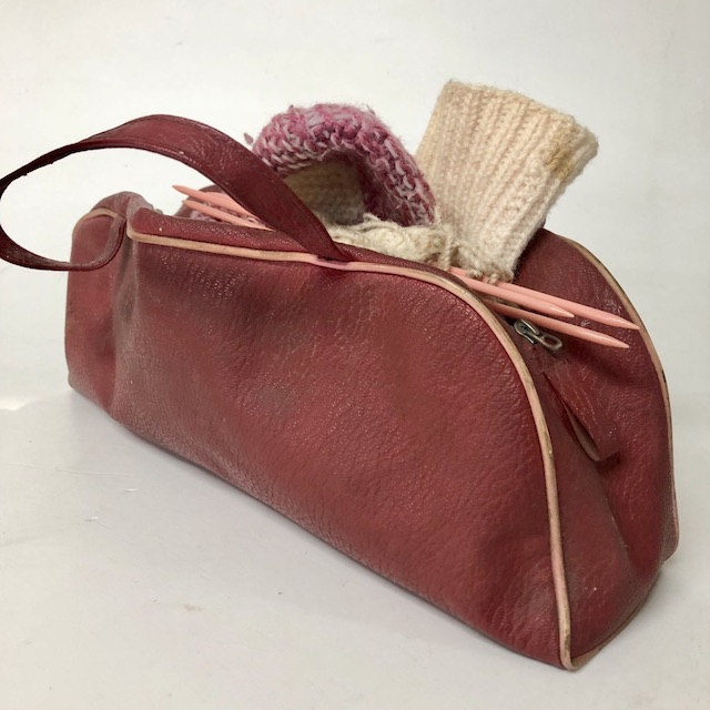KNITTING BAG, Retro Style Red Vinyl