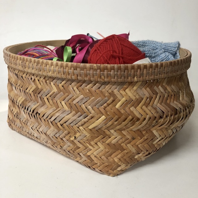 KNITTING BASKET, Woven Basket w Knitting Props